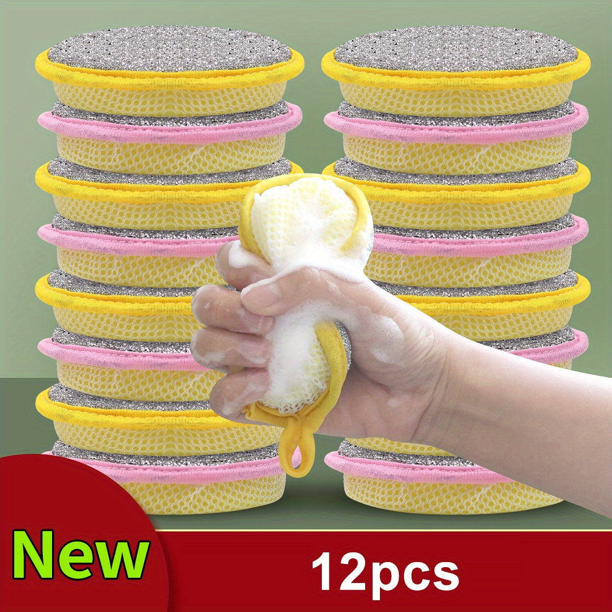 12 PCS Set Double-Sided Magic Dishwashing Sponge Brush - Pot And Dish Cleaner with Stain Eliminating Power - Durable, Absorbent Kitchen Cleaning Towel for Grease-Free Foaming Surfaces