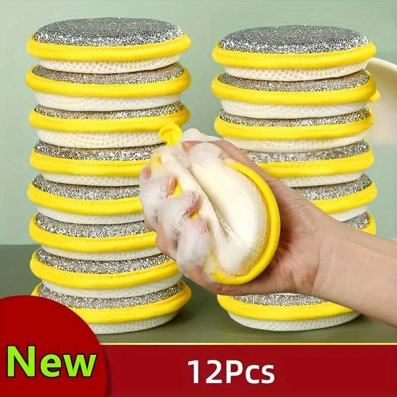 12 PCS Set Double-Sided Magic Dishwashing Sponge Brush - Pot And Dish Cleaner with Stain Eliminating Power - Durable, Absorbent Kitchen Cleaning Towel for Grease-Free Foaming Surfaces