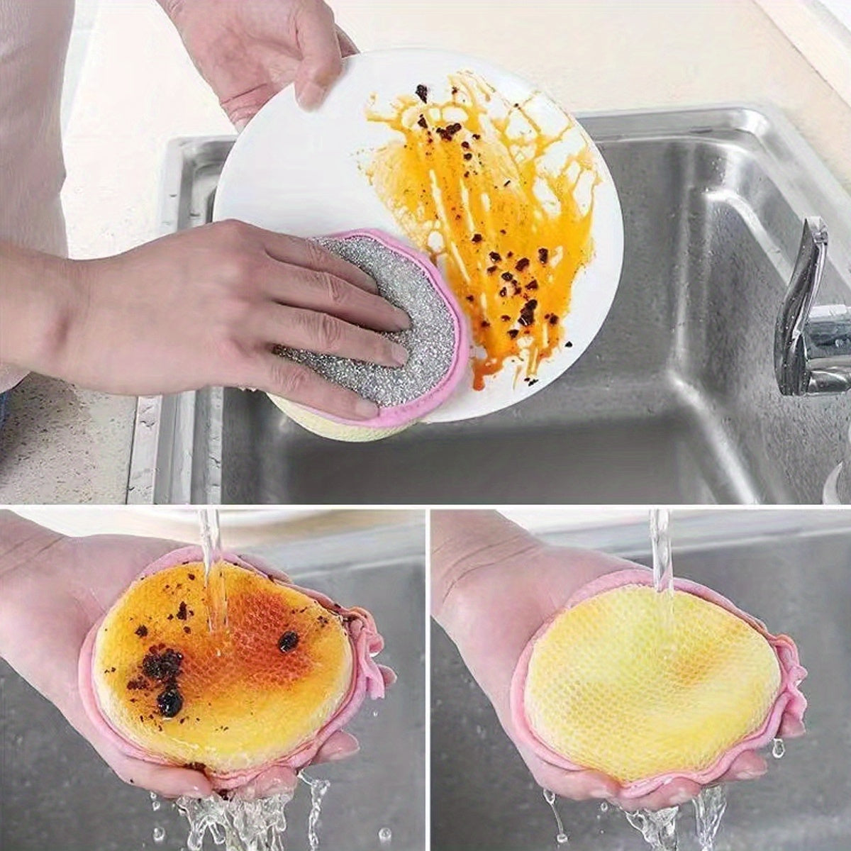 12 PCS Set Double-Sided Magic Dishwashing Sponge Brush - Pot And Dish Cleaner with Stain Eliminating Power - Durable, Absorbent Kitchen Cleaning Towel for Grease-Free Foaming Surfaces