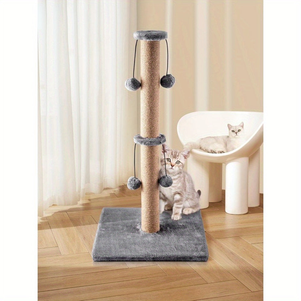 Cat Scratching Post 74cm Foldable Bottom Tall Cat Claw Scratcher with 4 Toy Ball Natural Sisal Scratch Pole and Soft Carpet Covered Heavy Base Modern Stable Design for Cats Gray