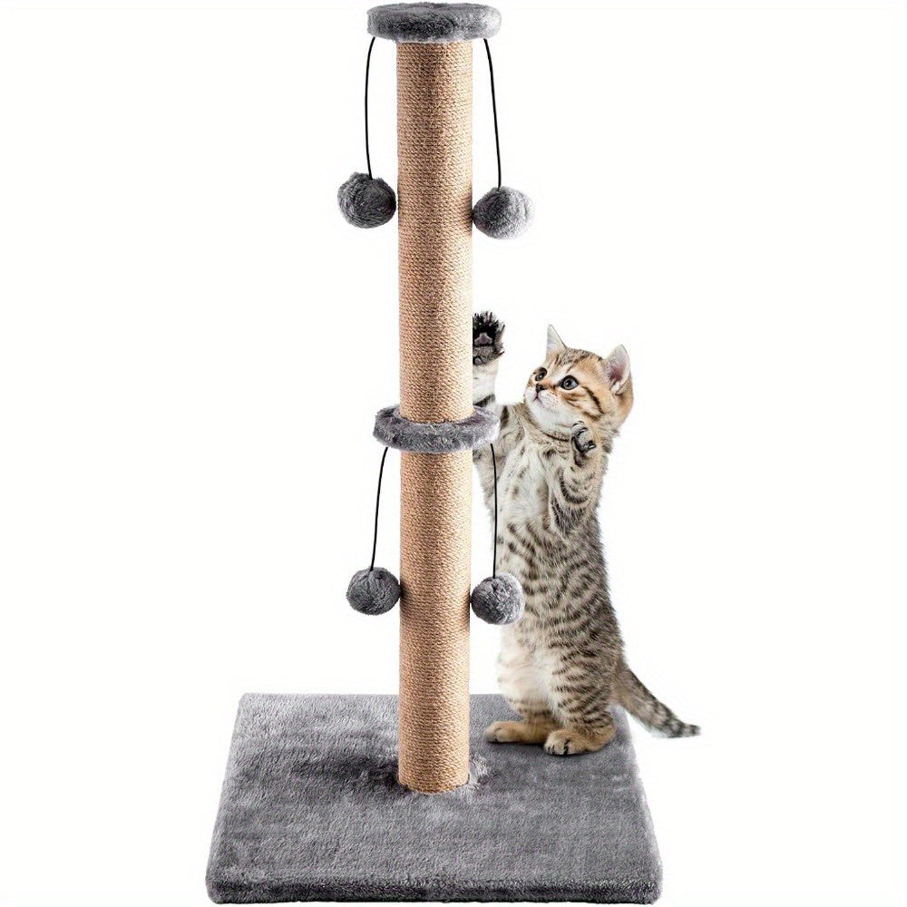 Cat Scratching Post 74cm Foldable Bottom Tall Cat Claw Scratcher with 4 Toy Ball Natural Sisal Scratch Pole and Soft Carpet Covered Heavy Base Modern Stable Design for Cats Gray