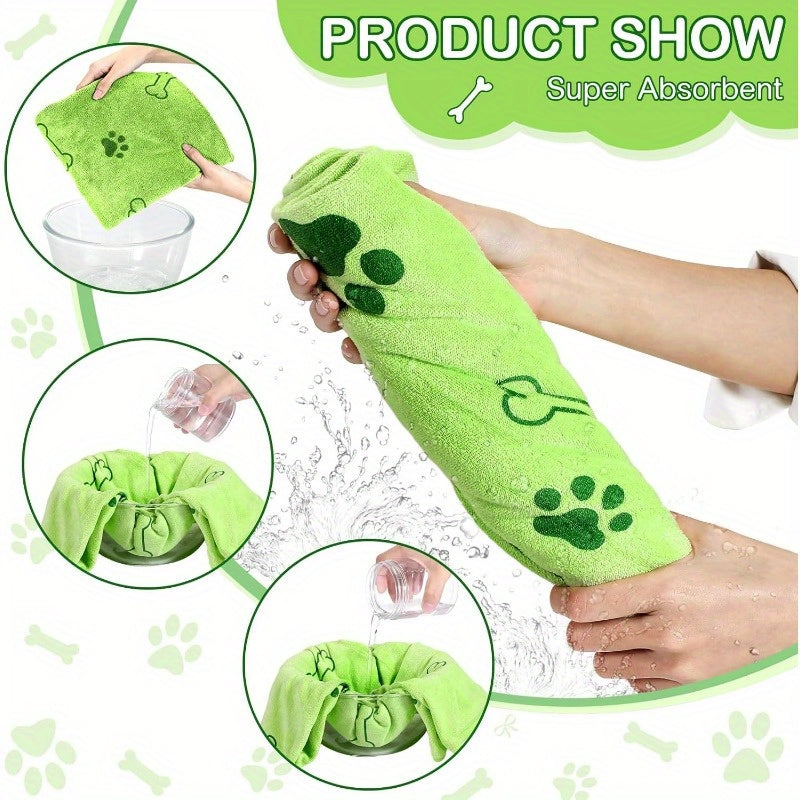 4 PCS Set Quick-Dry Pet Towels for Medium Dogs - Soft, Absorbent with Fun Paw Print Design, Ideal for Bathing, Grooming Towels | Playful Design | Durable Fabric
