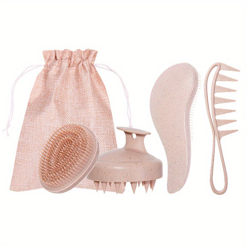 5 PCS Set of Wheat Straw Hair Combs, Including a Smooth Massage Comb, an Egg Comb, a Wide-Tooth Oil Comb, And a Massage Shampoo Brush + Gift, Perfect for Valentine's Day Or Mother's Day for Your Girlfriend Or Wife