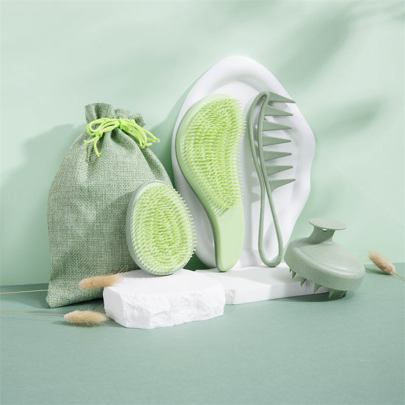 5 PCS Set of Wheat Straw Hair Combs, Including a Smooth Massage Comb, an Egg Comb, a Wide-Tooth Oil Comb, And a Massage Shampoo Brush + Gift, Perfect for Valentine's Day Or Mother's Day for Your Girlfriend Or Wife