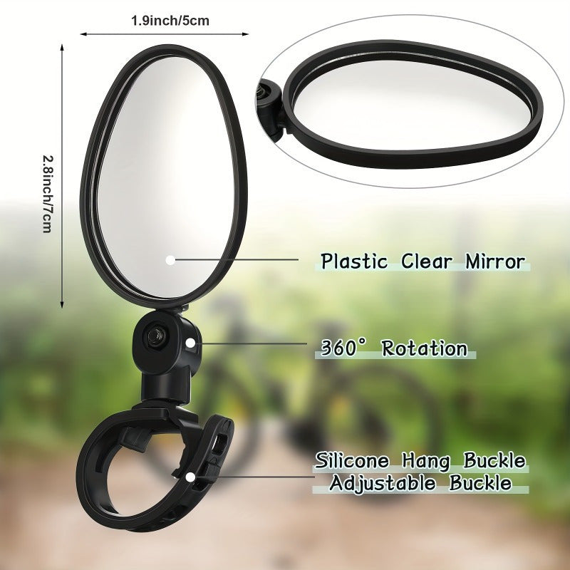 2-Pack Bike Mirrors, Acrylic Convex Oval Rearview for Cycling, 360° Rotatable Shockproof Handlebar Mount Mirrors for Mountain & Road Bikes, Adjustable Fit