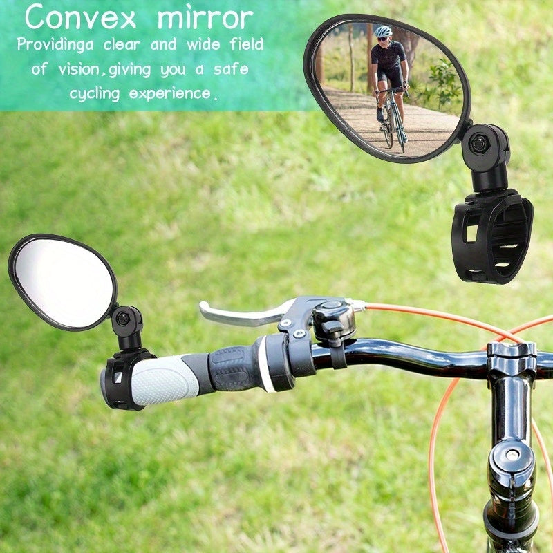 2-Pack Bike Mirrors, Acrylic Convex Oval Rearview for Cycling, 360° Rotatable Shockproof Handlebar Mount Mirrors for Mountain & Road Bikes, Adjustable Fit