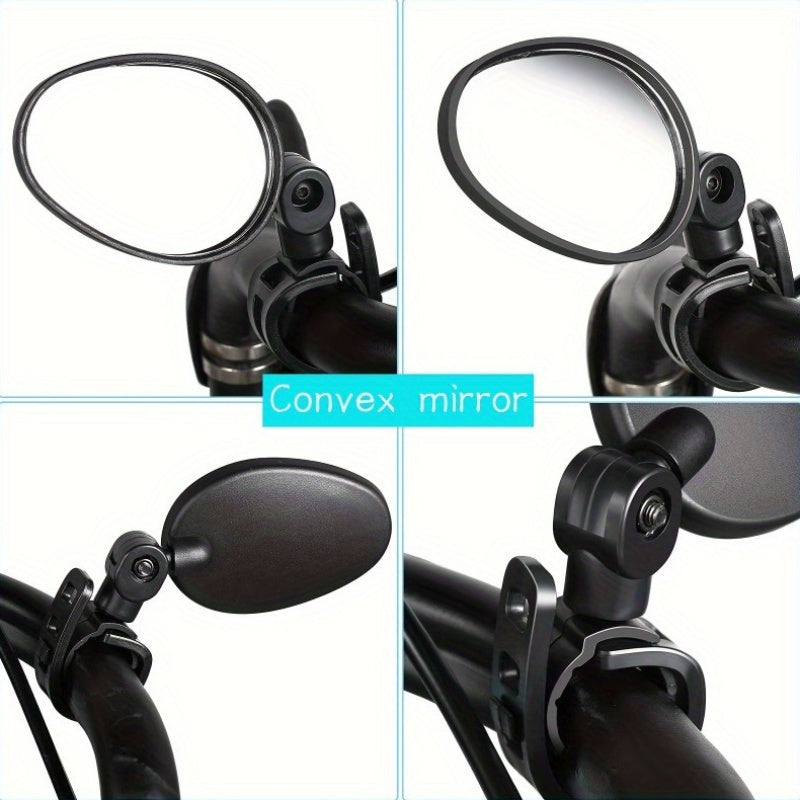 2-Pack Bike Mirrors, Acrylic Convex Oval Rearview for Cycling, 360° Rotatable Shockproof Handlebar Mount Mirrors for Mountain & Road Bikes, Adjustable Fit