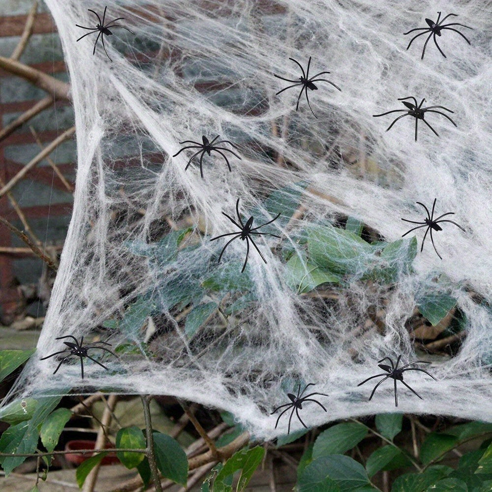 200 Sqft Spider Webs Halloween Decorations with 10 Fake Spiders - Super Stretch Cobwebs, Durable Fabric Indoor/Outdoor Party Supplies for Halloween, Day of the Dead