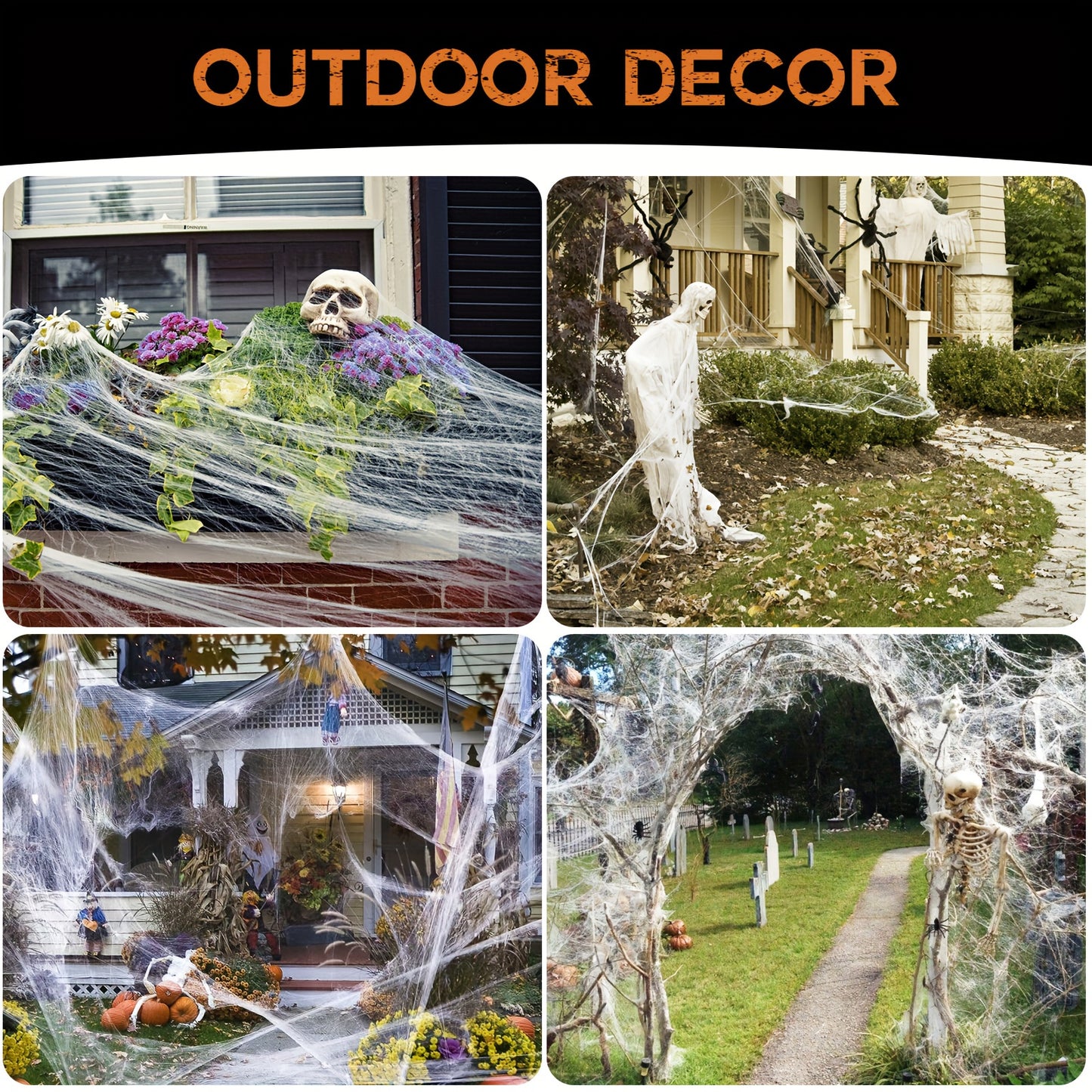 200 Sqft Spider Webs Halloween Decorations with 10 Fake Spiders - Super Stretch Cobwebs, Durable Fabric Indoor/Outdoor Party Supplies for Halloween, Day of the Dead