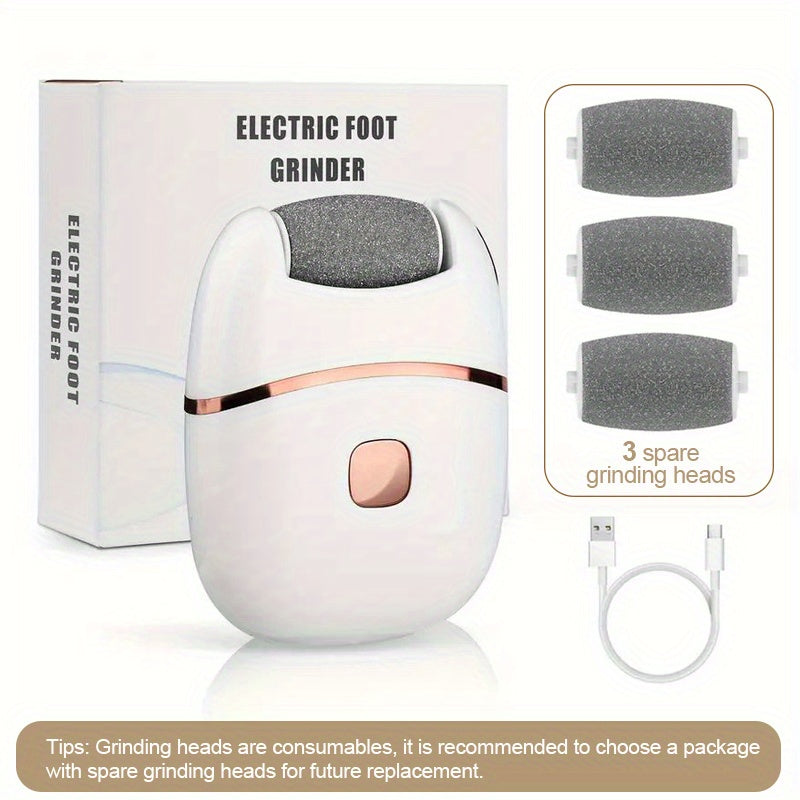 + 7 Spare Grinding Heads Set Rechargeable Electric Foot File, Designed for Removing And Polishing Thick Skin, Convenient And Portable for Achieving Smooth Feet, Ideal for Both for home And Travel