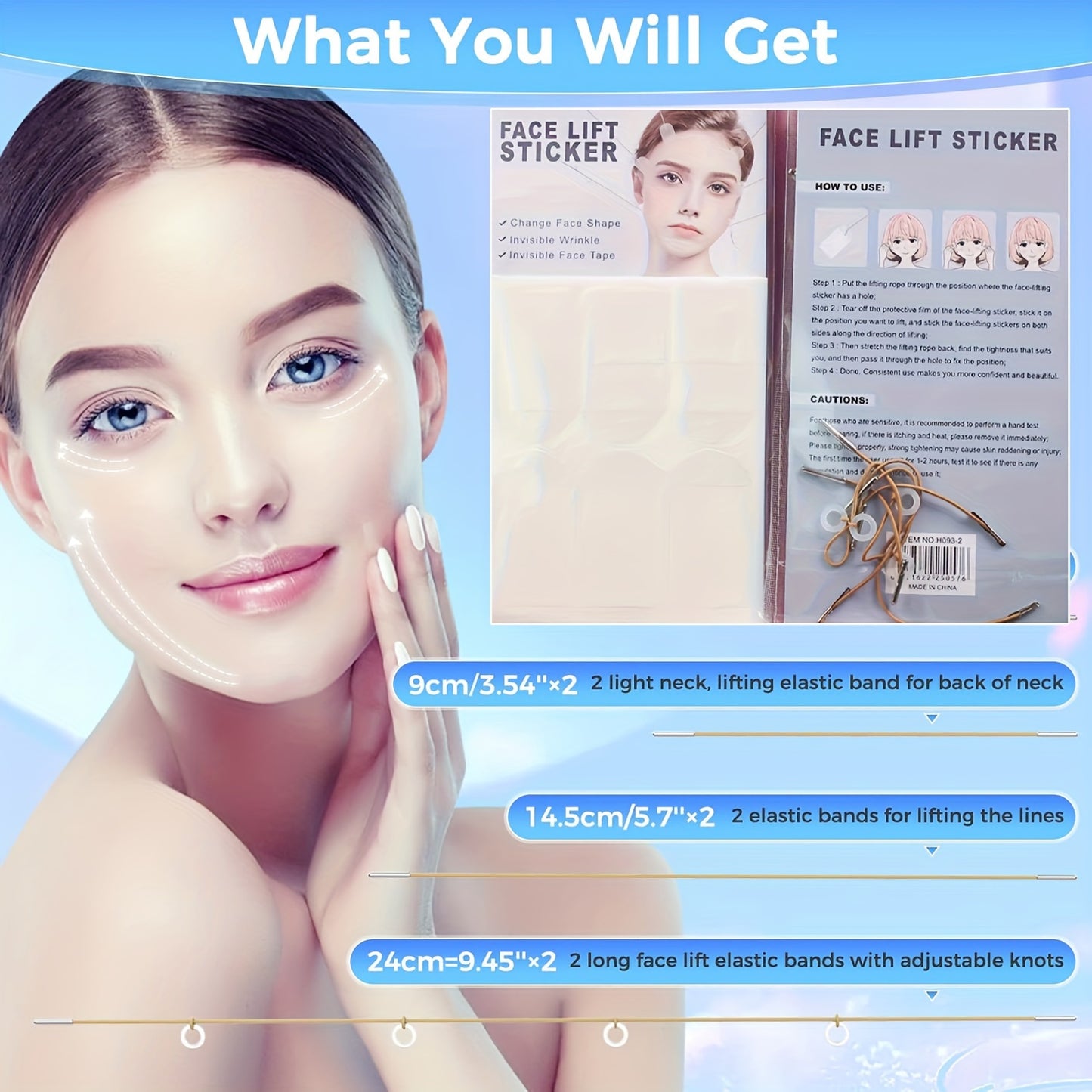 18 PCS A Set of Facial Tape And Bandages, Featuring Invisible Facial Tape, Along with 4 Adjustable Straps, Suitable for The Neck, Jawline, And Double Chin Area, Reusable And Unscented.