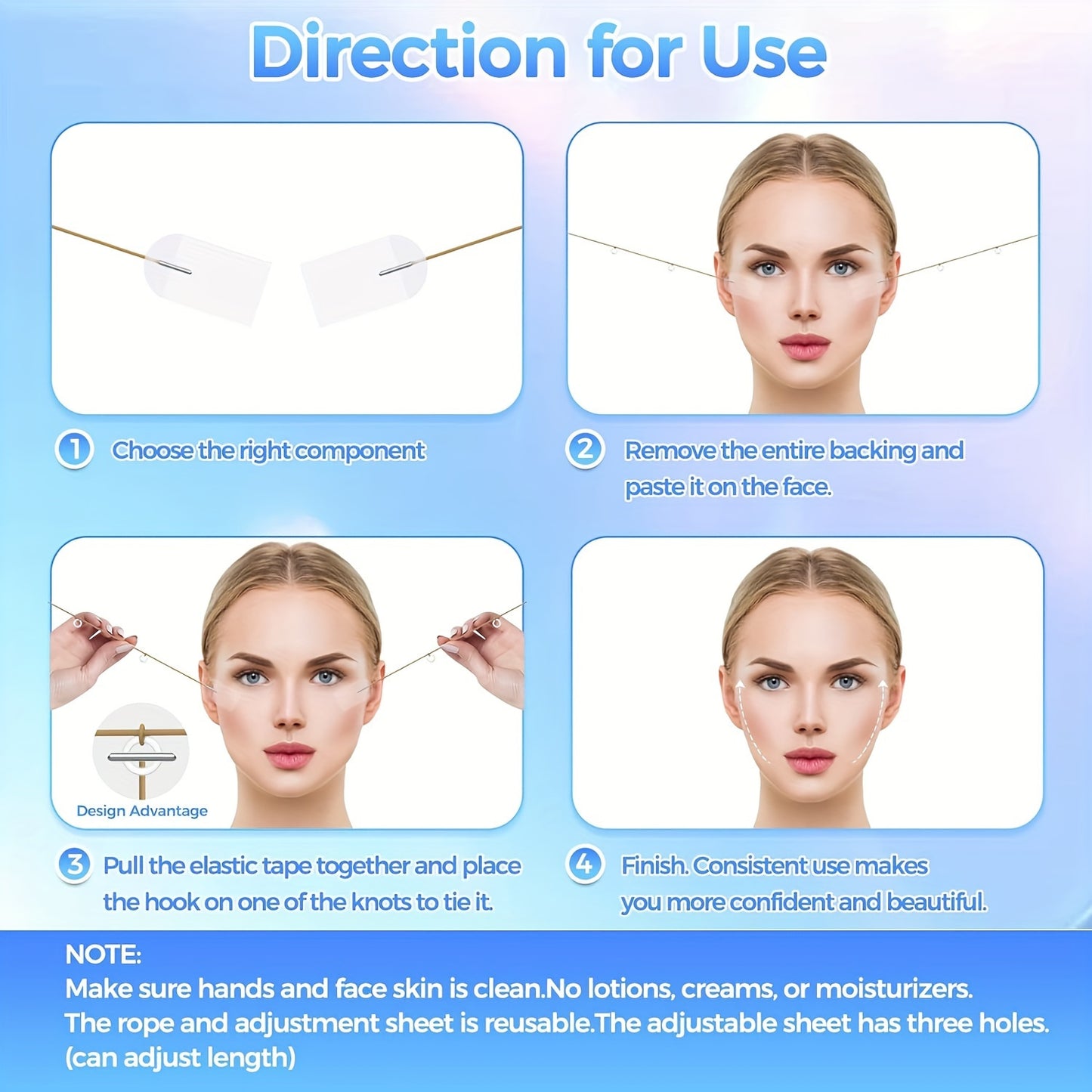 18 PCS A Set of Facial Tape And Bandages, Featuring Invisible Facial Tape, Along with 4 Adjustable Straps, Suitable for The Neck, Jawline, And Double Chin Area, Reusable And Unscented.