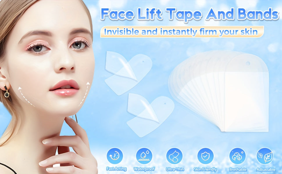 18 PCS A Set of Facial Tape And Bandages, Featuring Invisible Facial Tape, Along with 4 Adjustable Straps, Suitable for The Neck, Jawline, And Double Chin Area, Reusable And Unscented.