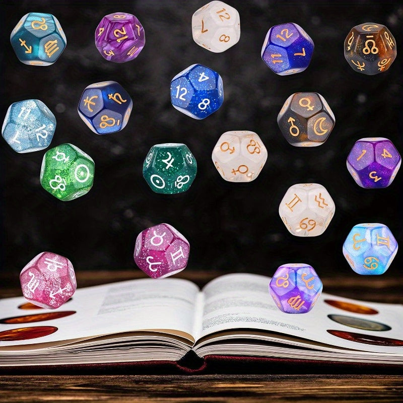 3 PCS Set Astrology Dice, Signs Planets Numbers 12-Sided Dice Divination Tool for Party Event