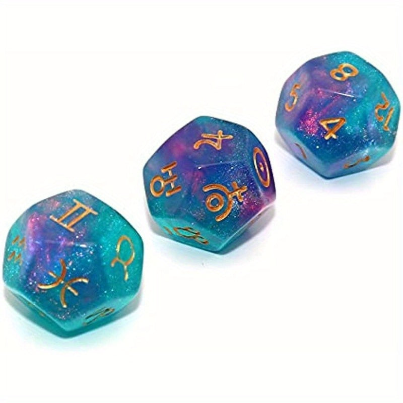 3 PCS Set Astrology Dice, Signs Planets Numbers 12-Sided Dice Divination Tool for Party Event