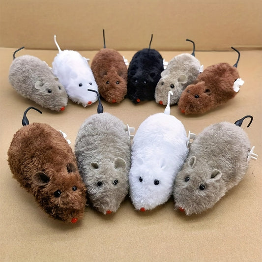 4-Pack Set Plush Wind-Up Mechanical Mice Toy Set, Clockwork Fake Mouse Prank Moving Animal Play Toys for Cats and Dogs, Suitable for All Breeds, No Battery Required