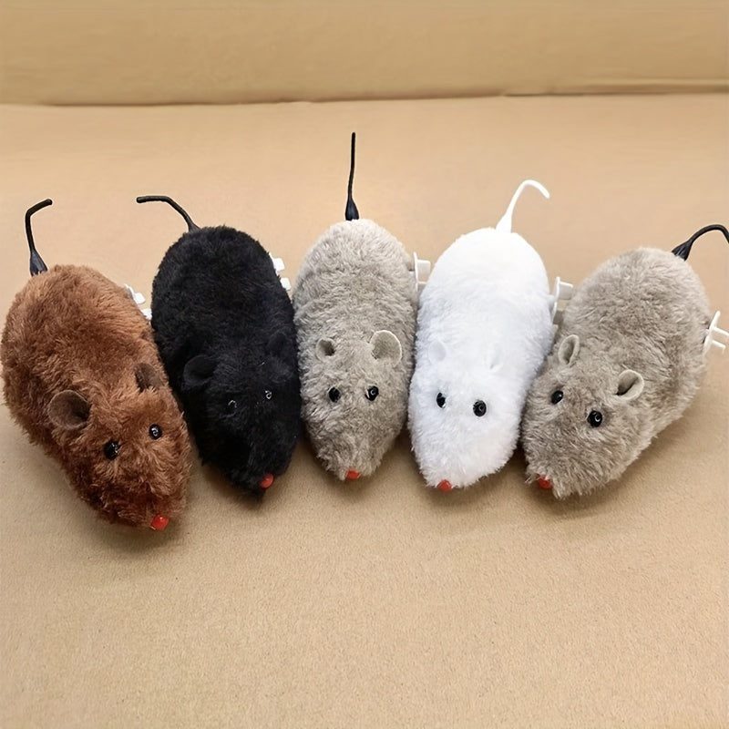 4-Pack Set Plush Wind-Up Mechanical Mice Toy Set, Clockwork Fake Mouse Prank Moving Animal Play Toys for Cats and Dogs, Suitable for All Breeds, No Battery Required