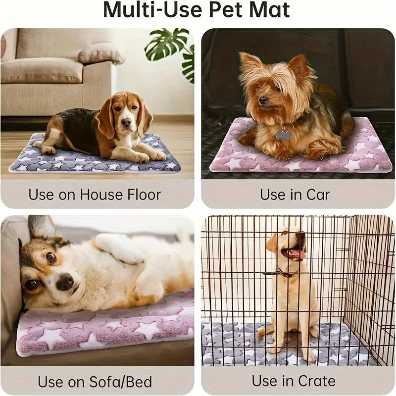 Ultra-Soft & Extra-Thick Plush Pet Mat - Star-Patterned Flannel Cushion for Cats & Dogs, Non-Slip Bottom, Cozy Warmth, Machine Washable, Indoor Comfort for All Breeds, Anti-Slip Pet Accessory | Plush Pet Cushion | Durable Po