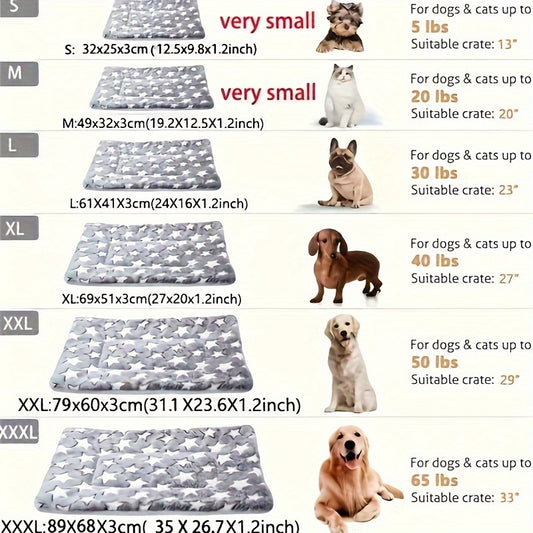 Ultra-Soft & Extra-Thick Plush Pet Mat - Star-Patterned Flannel Cushion for Cats & Dogs, Non-Slip Bottom, Cozy Warmth, Machine Washable, Indoor Comfort for All Breeds, Anti-Slip Pet Accessory | Plush Pet Cushion | Durable Po