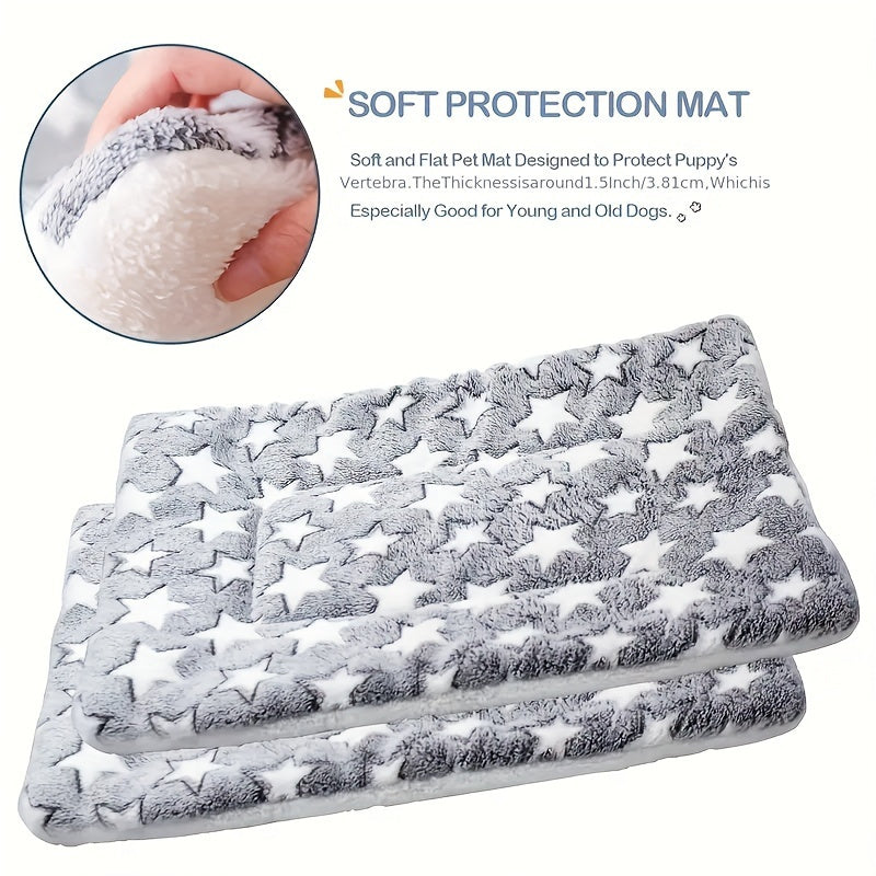 Ultra-Soft & Extra-Thick Plush Pet Mat - Star-Patterned Flannel Cushion for Cats & Dogs, Non-Slip Bottom, Cozy Warmth, Machine Washable, Indoor Comfort for All Breeds, Anti-Slip Pet Accessory | Plush Pet Cushion | Durable Po