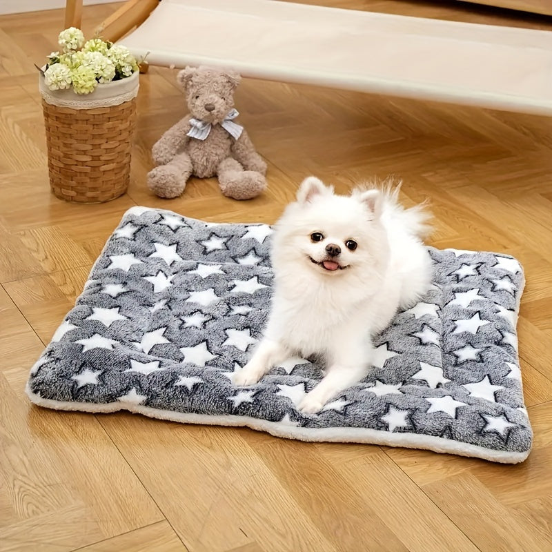 Ultra-Soft & Extra-Thick Plush Pet Mat - Star-Patterned Flannel Cushion for Cats & Dogs, Non-Slip Bottom, Cozy Warmth, Machine Washable, Indoor Comfort for All Breeds, Anti-Slip Pet Accessory | Plush Pet Cushion | Durable Po