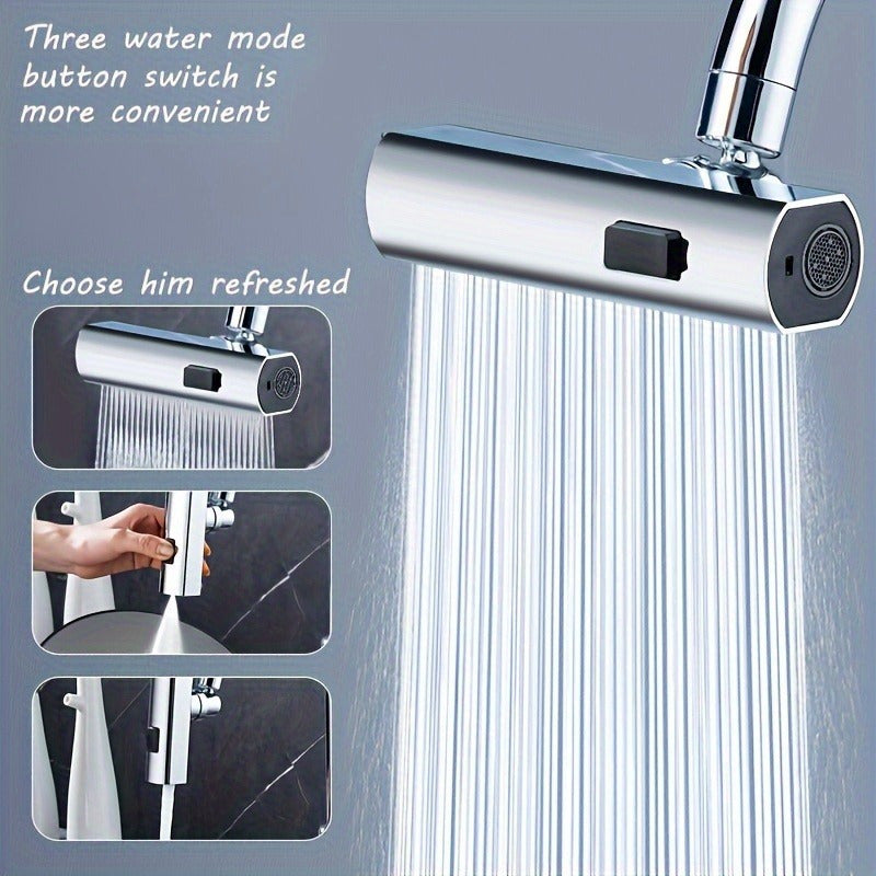 Modern Kitchen Faucet with 3-in-1 360° Rotating Waterfall, Water-Saving Aerator, 3 Flow Modes | Polished Finish, Pressure Boosting Extension, Splash-Proof Nozzle, RV Kitchen Faucet, Kitchen Sink Faucet