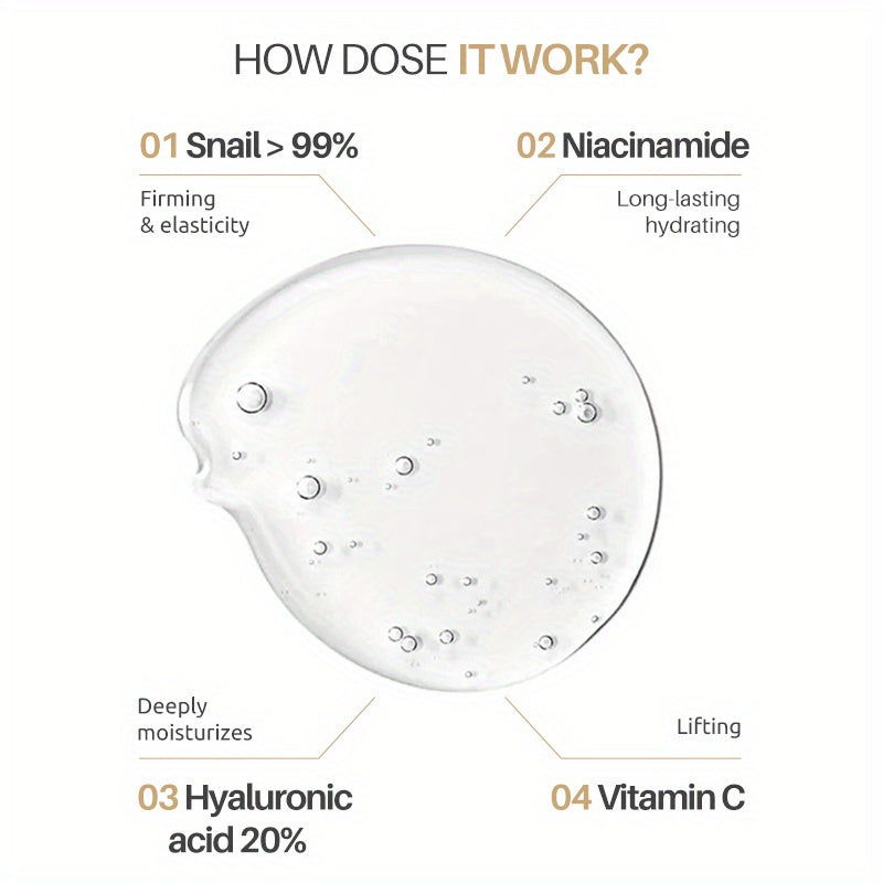 100ml 3.38Oz/ 99% Snail Mucin Hydrating Serum for Facial Care, Enriched with Collagen, Hyaluronic Acid, And Vitamin E, Provides Deep Moisture And Firms The Skin Using Plant Squalane