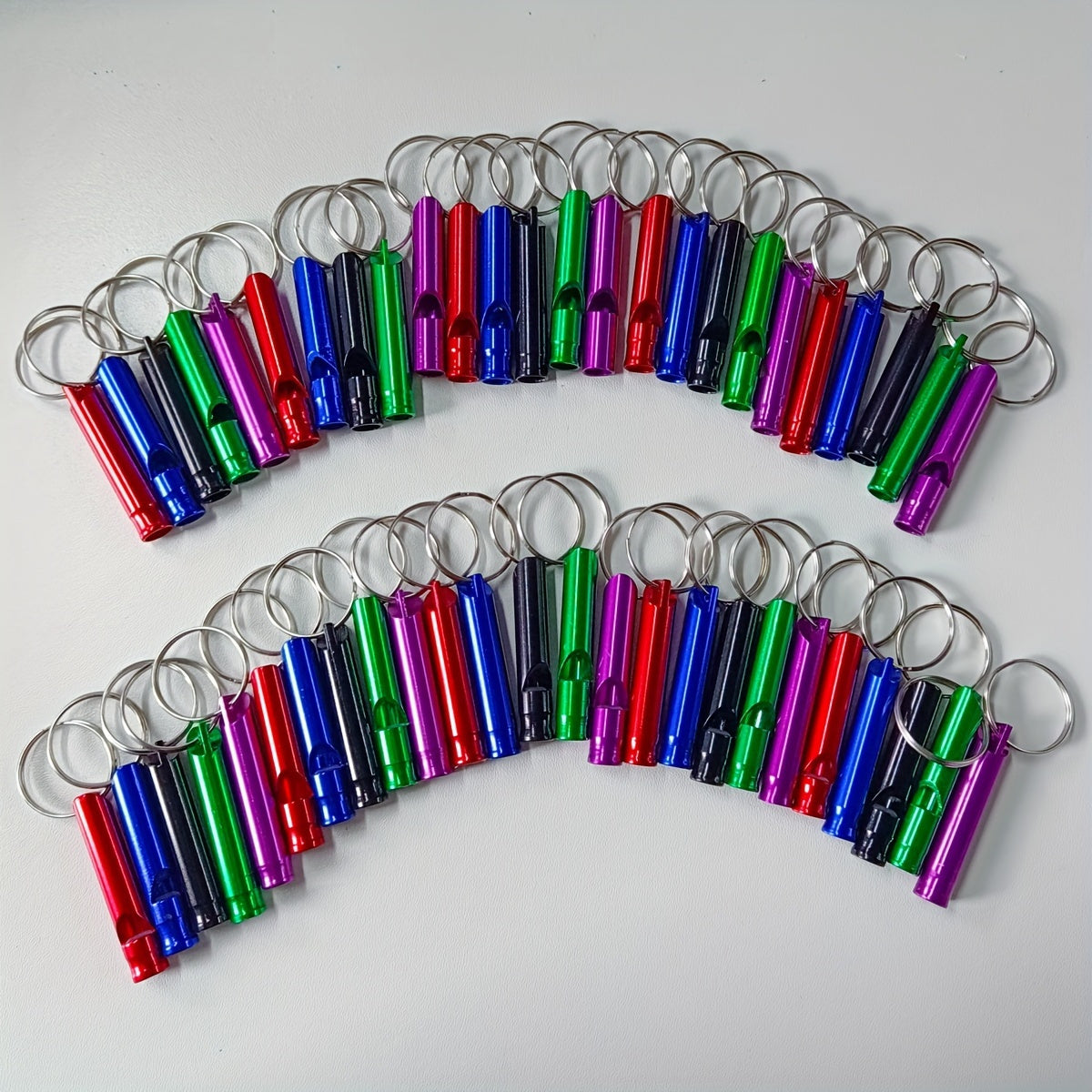 50 PCS Set Aluminum Alloy Emergency Survival Whistles with Keychains - Multicolor Loud Whistles for Camping, Hiking, Sports, Dog Training, and Outdoor Activities - Durable