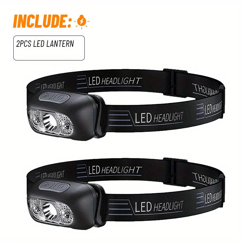 2 PCS Set Bright LED Camping Headlamp Adjustable Angle,3 Lighting Modes, Portable Work Lamp, ABS Material, Night Lighting Lamp for Fishing ,Hiking, Camping, Backpacking, USB Rechargeable Headlight