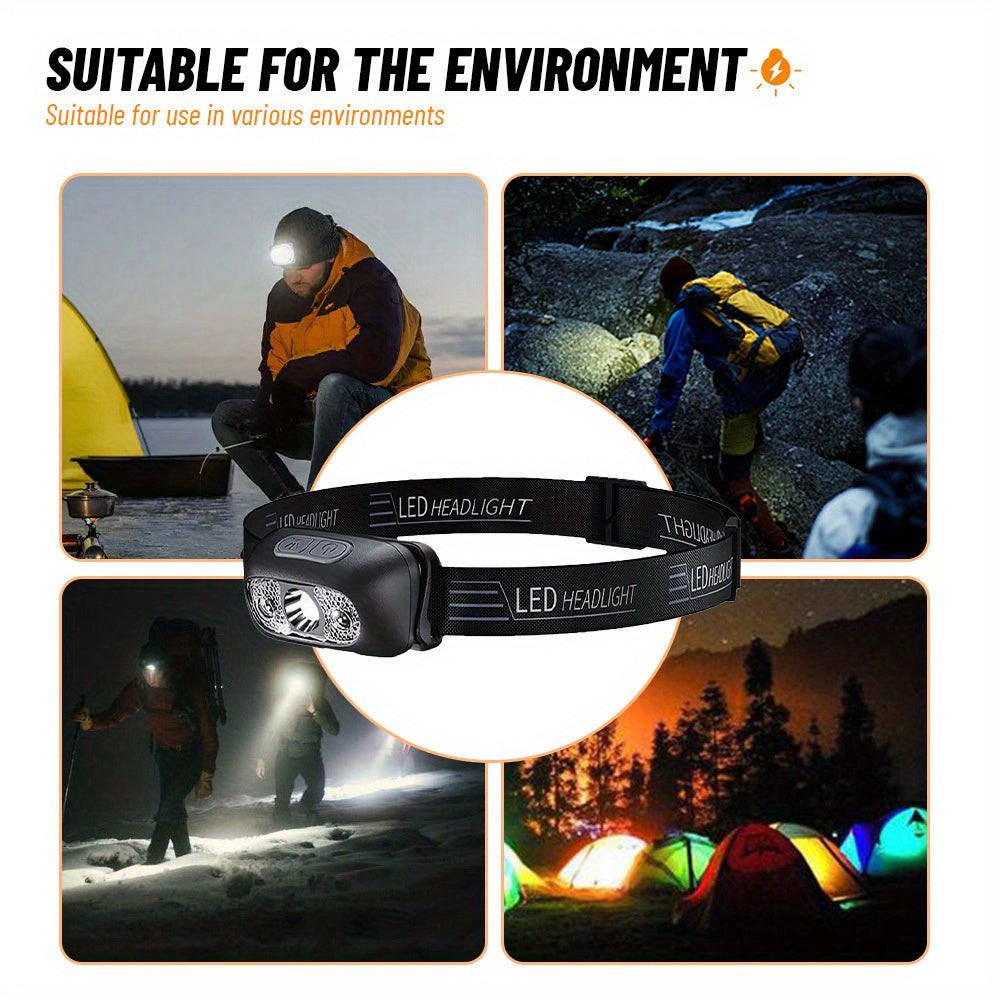 2 PCS Set Bright LED Camping Headlamp Adjustable Angle,3 Lighting Modes, Portable Work Lamp, ABS Material, Night Lighting Lamp for Fishing ,Hiking, Camping, Backpacking, USB Rechargeable Headlight