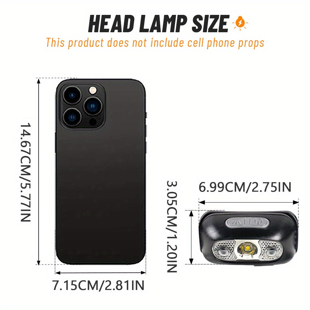 2 PCS Set Bright LED Camping Headlamp Adjustable Angle,3 Lighting Modes, Portable Work Lamp, ABS Material, Night Lighting Lamp for Fishing ,Hiking, Camping, Backpacking, USB Rechargeable Headlight