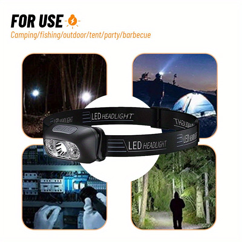2 PCS Set Bright LED Camping Headlamp Adjustable Angle,3 Lighting Modes, Portable Work Lamp, ABS Material, Night Lighting Lamp for Fishing ,Hiking, Camping, Backpacking, USB Rechargeable Headlight