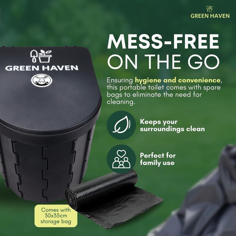 Outdoor Camping Emergency Toilet - Travel Toilet with Roll Holder - Portable for Adult Potty - Folding with Washable Basket - Campervan Camping Caravan Beach Picnic & Fishing