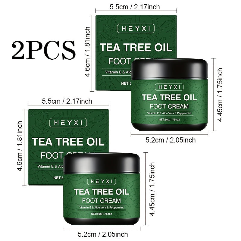 2 PCS Set Tea Tree Oil Foot Cream, Enriched with Vitamin E, Aloe Vera, and Mint, Effectively Moisturizes Dry, Rough, and Cracked Skin, with a Long-lasting Fresh Fragrance. Foot Care Formula Contains Plant-derived Squalane
