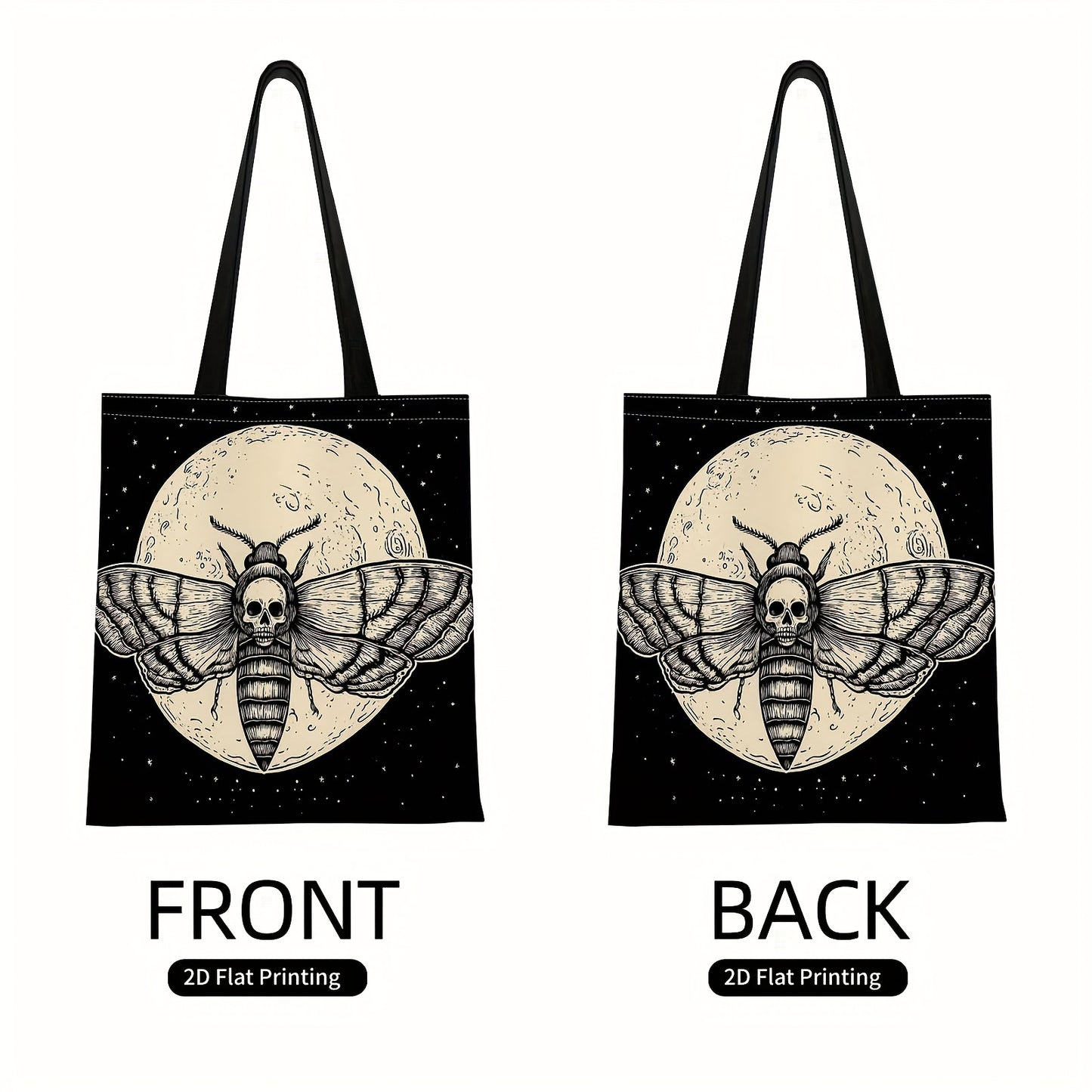 Gothic Moth & Skull Women's Tote Bag - Reusable Machine-Washable Lightweight Handbag with Moth Skull Moon Print, Casual Multifunctional Purse for Daily Use, Parties, Shopping