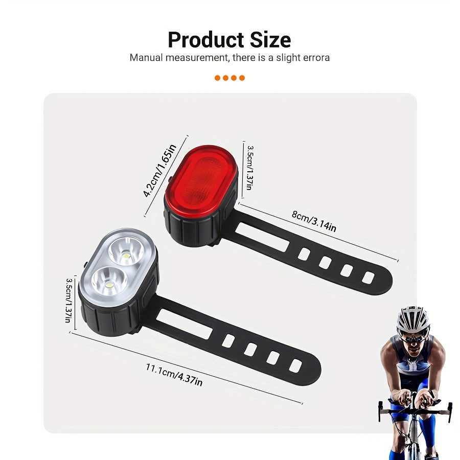 2 PCS Set of Bicycle Front and Rear Light Kit | Multi-functional LED Cycling Headlight and Taillight, USB Charging, Portable Night-time Cycling Floodlight, Easy to Install, Suitable for Night and Mountain Road Cycling