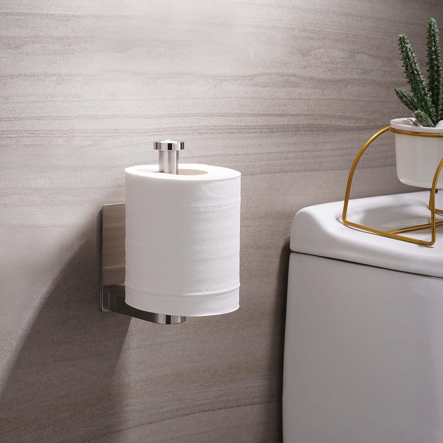 Stainless Steel Toilet Paper Holder - No Drill Self-Adhesive Freestanding Bathroom & Kitchen Roll Holder with Brushed Finish, Durable Rust-Resistant Design for Easy Installation, Modern Minimalist Style, Toilet Paper Storage,