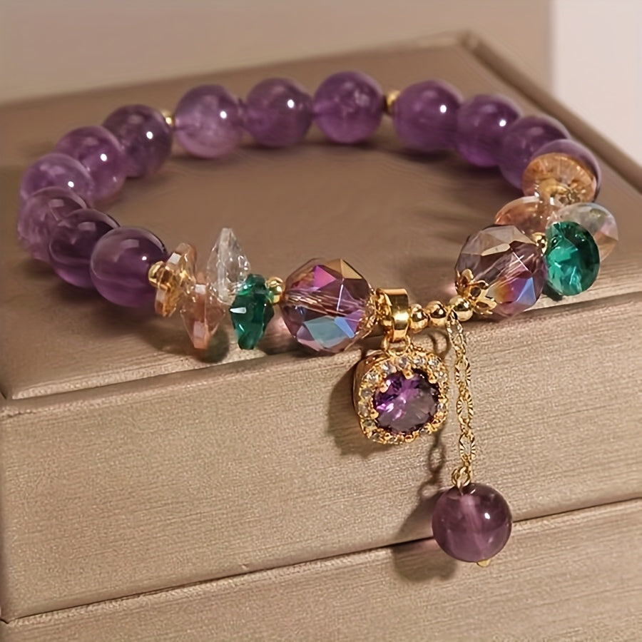 Classic Amethyst Bead Bracelet Featuring Cubic Zirconia, Non-Coated Fashion Jewelry for Women - Perfect for Everyday Use And Gifting Jewelry Accessories