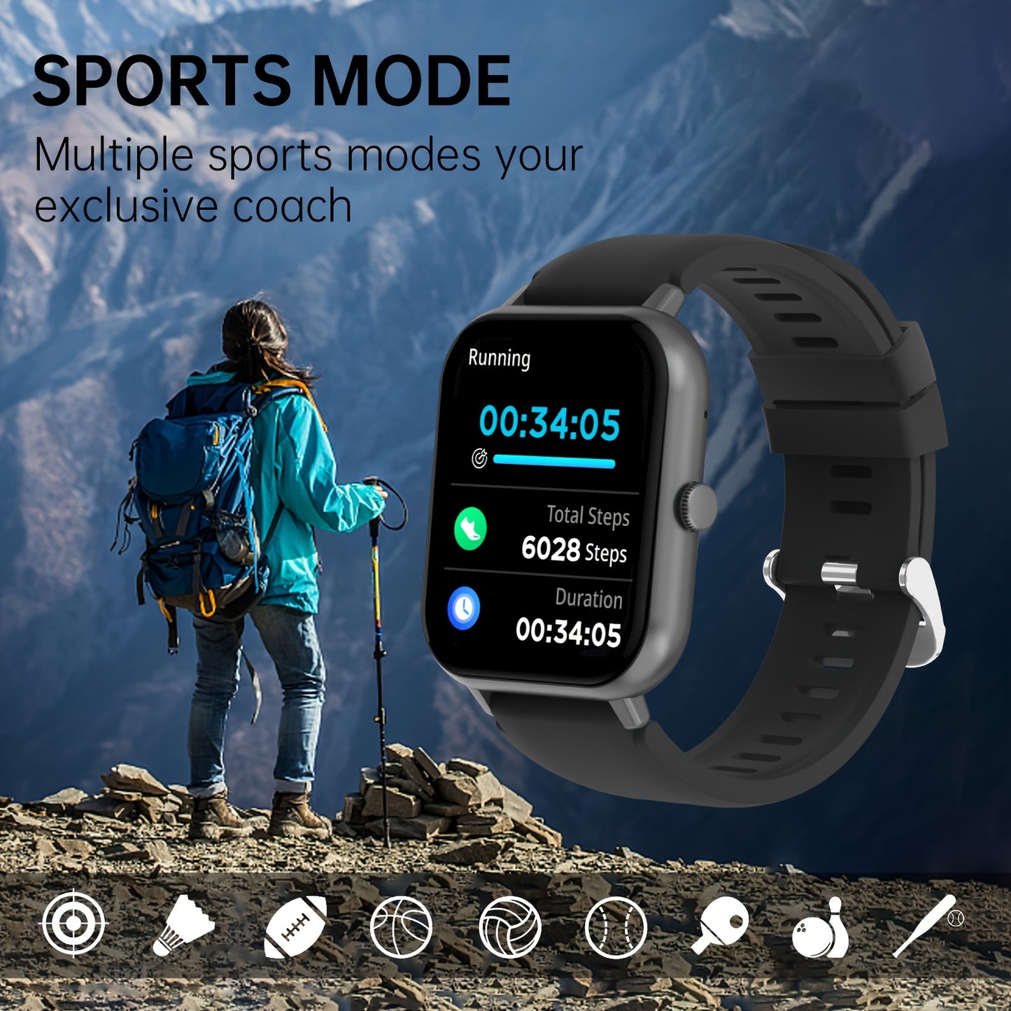 NEW  Smartwatch for Men & Women - 4.65cm Full Touch Screen, Android/for iPhone Compatible, High Quality, 100+ Exercise Modes, Pedometer, Distance, Calories, Stopwatch & Weather Updates, Rechargeable Lithium Battery, Casual De