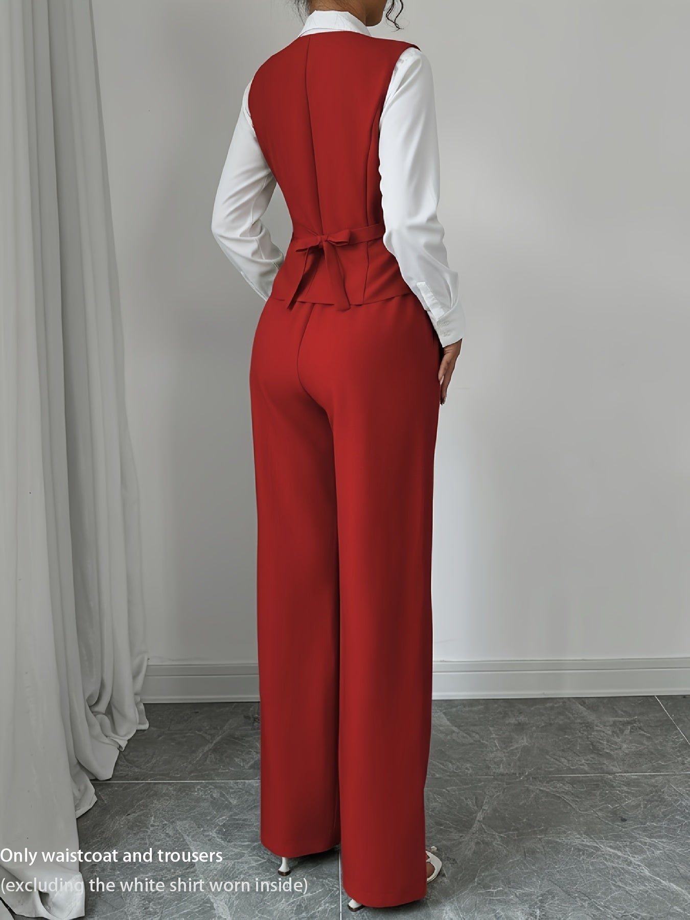 2 PCS Set UK 8-18 Size 5 Colors New Summer Women's Casual Elegant Chic Solid Color Sleeveless Single-Breasted Waist-Cinching Vest + High-Waist Wide-Leg Pants