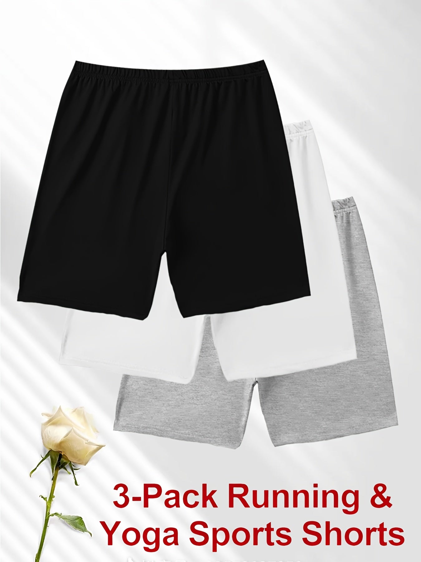 For Curvy Ladies 3 PCS Set XL-3XL UK (18-24) Plus Size, Women's High-Elasticity Running Hiking Gym Yoga Short- Full Coverage Tight-Fit Quarter-Length Swim Opaque Suitable for, Beachwear Sports Apparel Accessories