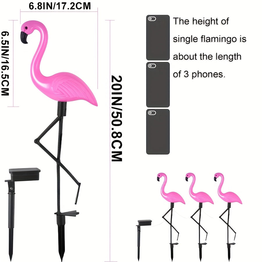 3 PCS Set Solar Flamingo Lights Solar Garden Lights Outdoor Decoration, Flamingo Garden Decoration, Birthday Christmas New Home Gift, for Patio Lawn Walkway Channel