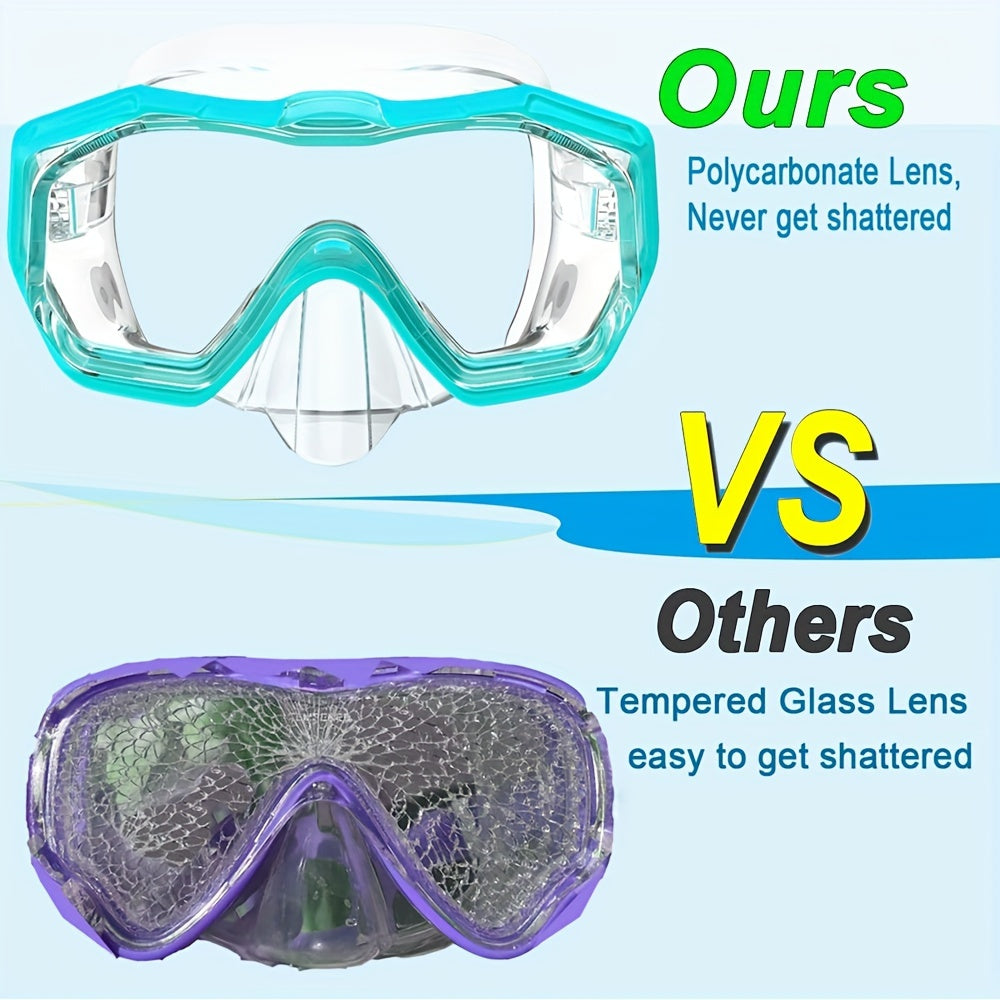 Top Quality Tri-Fin PC Lens Panoramic Wide Angle Adult Silicone Snorkeling Mask, Swimming Goggles, Leakproof, Easy Adjustment, Suitable for Snorkeling and Swimming Training