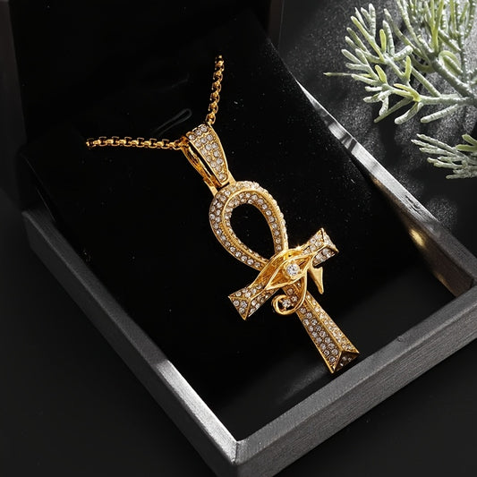 A Beautifully Golden and Silvery Crafted Vintage Eye of Horus Cross Pendant Necklace, Stylish And Trendy Jewelry Gift for Both Men And Women Luxury Jewelry Accessories