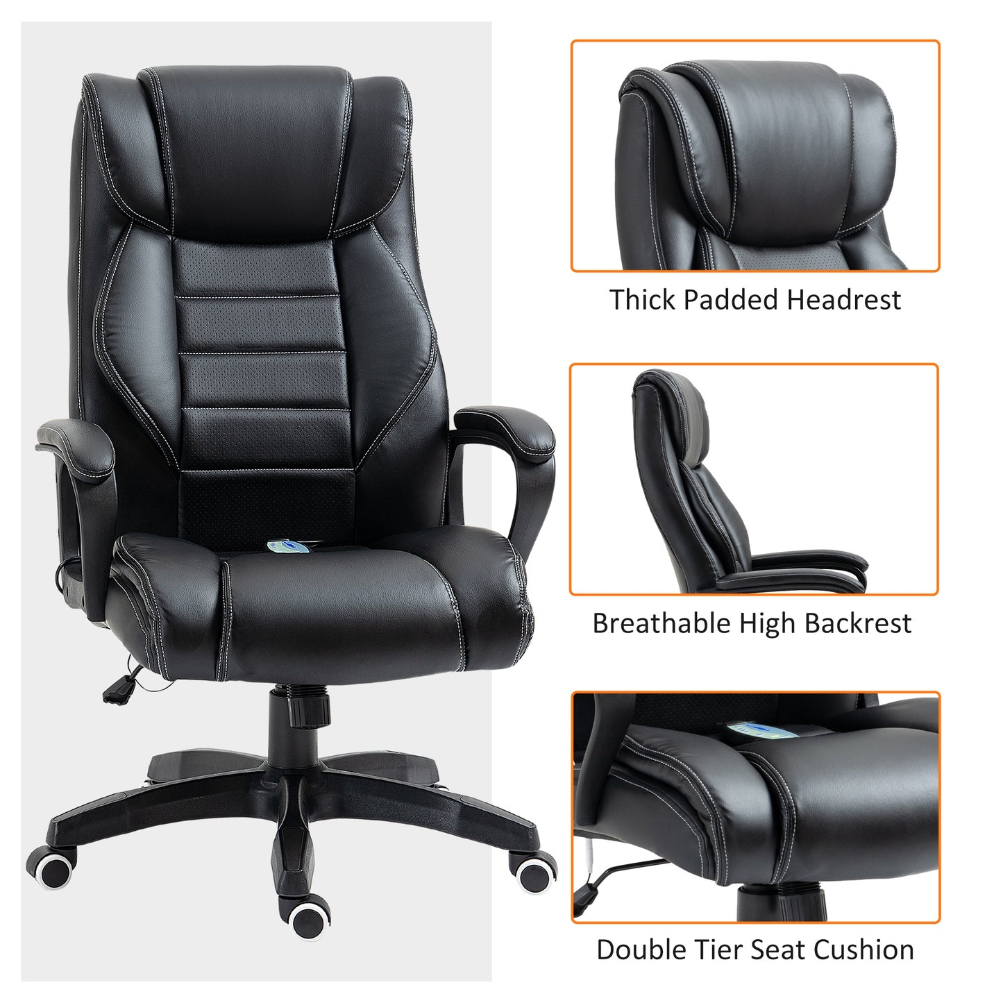 High Back Executive Office Chair 6- Point Vibration Massage Extra Padded Swivel Ergonomic Tilt Desk Seat