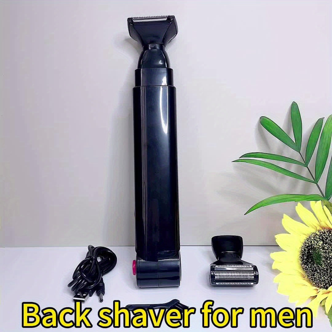 Men's Long-Handled Back Shaver with Facial Razor, Body Shaver with 2 Shock-Absorbing Elastic Heads and Adjustable Curved Handle - A Gift for Husband or Boyfriend
