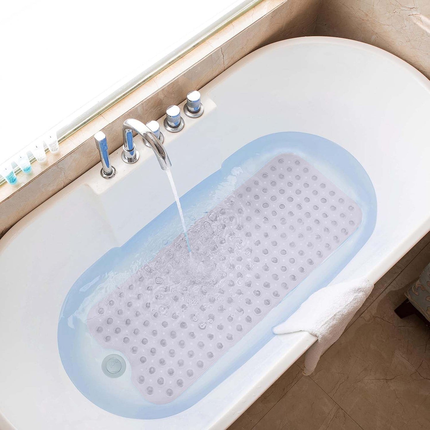 Extra Large Non-Slip Bath Mat - Bathtub Mat with Drain Holes, Suction Cups Shower Mat - Machine Washable Mat For Bathroom, Bathroom Accessories Easy Clean