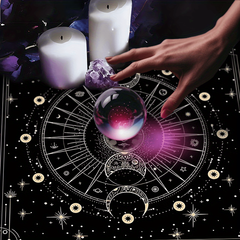 Bohemian Sun Moon Mandala Altar Cloth Celestial Horoscope Tarot Card Tablecloth Moon Phase Black Gaming Tablecloth Spiritual Guidance Reading Card Pendulum Mat Future Prediction Divination Cloth Portable Witchcraft Astrology