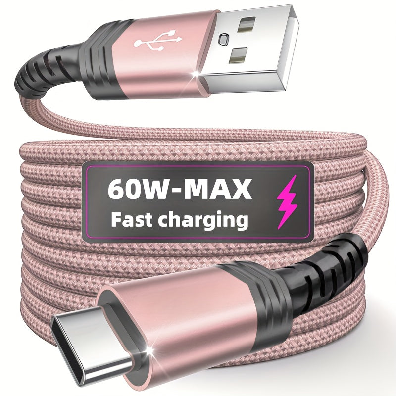[Hot new product] Tzlrxl USB-C nylon braided fast charging cable, compatible with for Samsung, OnePlus, Xiaomi, and other devices. Supports data transfer and charging, matte finish. Available in 3.3 ft and 6.6 ft lengths