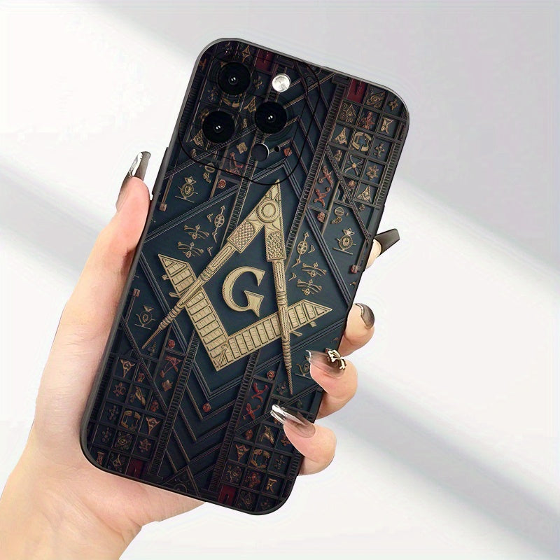 Freemason G Emblem iPhone Case: Pro-Pro Max-Plus, 11/12/13/14/15/16 Fashion Creative Masonic Pattern, New Hot-selling Mobile Phone Case, Anti-fall Design, Unisex Protective Cover, All-inclusive Thickening, High-quality Mobile